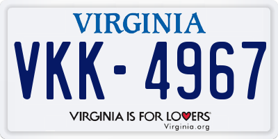 VA license plate VKK4967