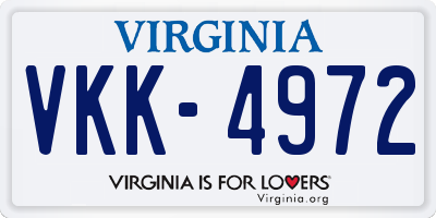 VA license plate VKK4972