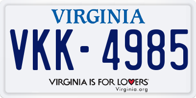 VA license plate VKK4985