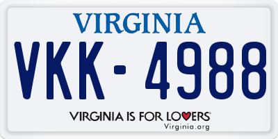 VA license plate VKK4988