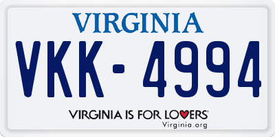 VA license plate VKK4994
