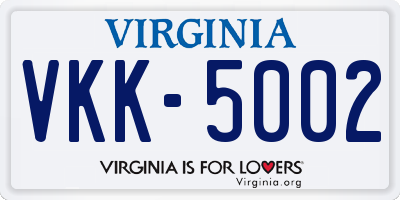 VA license plate VKK5002