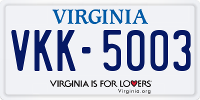 VA license plate VKK5003