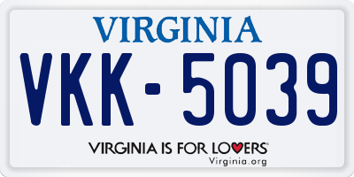 VA license plate VKK5039