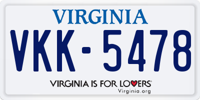 VA license plate VKK5478