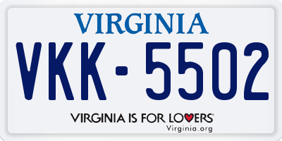 VA license plate VKK5502