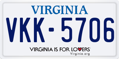 VA license plate VKK5706