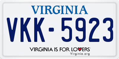 VA license plate VKK5923