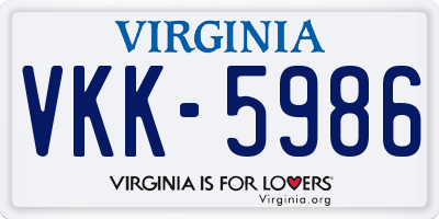 VA license plate VKK5986
