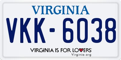 VA license plate VKK6038