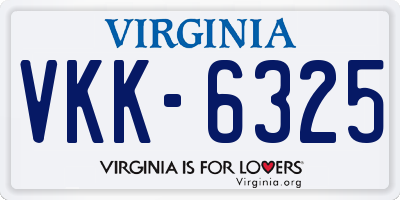 VA license plate VKK6325