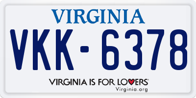 VA license plate VKK6378
