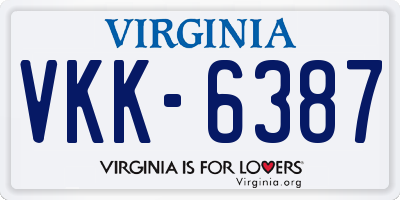 VA license plate VKK6387