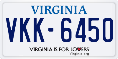 VA license plate VKK6450