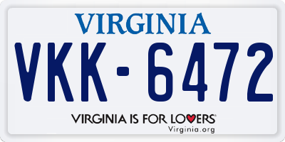 VA license plate VKK6472