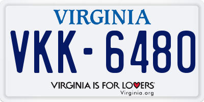 VA license plate VKK6480