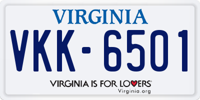 VA license plate VKK6501