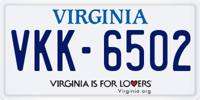 VA license plate VKK6502