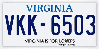 VA license plate VKK6503
