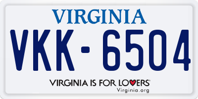 VA license plate VKK6504