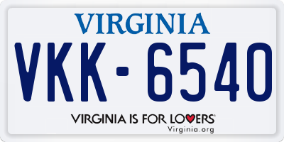 VA license plate VKK6540