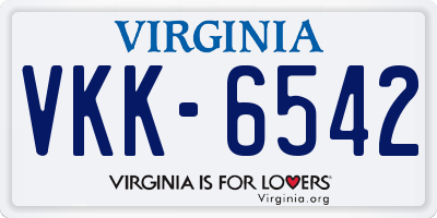 VA license plate VKK6542