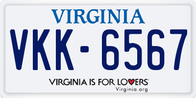 VA license plate VKK6567