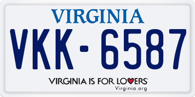 VA license plate VKK6587