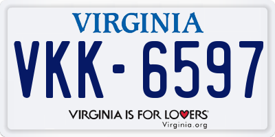 VA license plate VKK6597