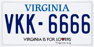 VA license plate VKK6666