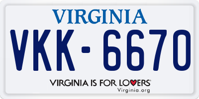 VA license plate VKK6670