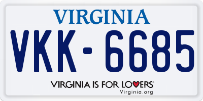 VA license plate VKK6685