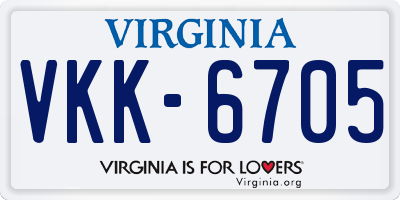 VA license plate VKK6705