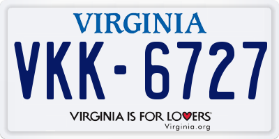 VA license plate VKK6727