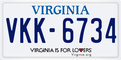 VA license plate VKK6734