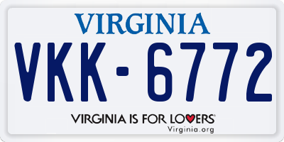 VA license plate VKK6772