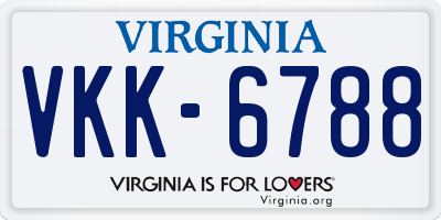 VA license plate VKK6788