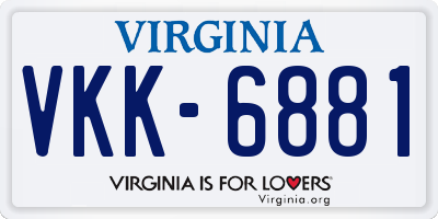 VA license plate VKK6881