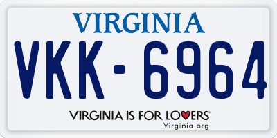 VA license plate VKK6964
