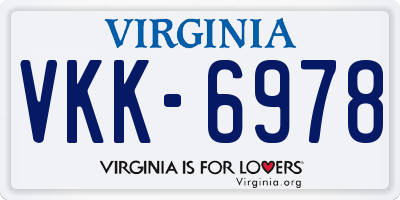VA license plate VKK6978