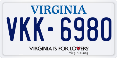 VA license plate VKK6980