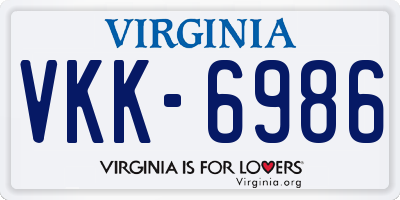 VA license plate VKK6986