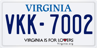 VA license plate VKK7002