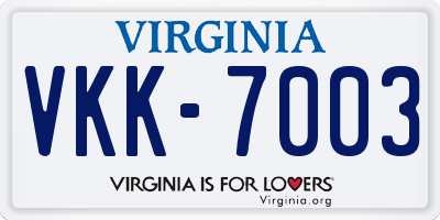 VA license plate VKK7003