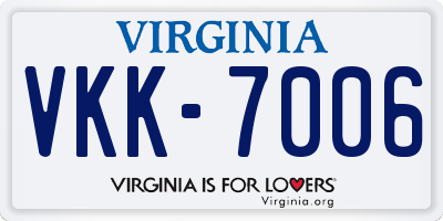 VA license plate VKK7006