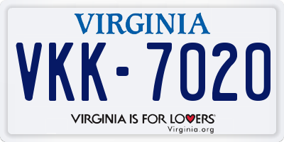 VA license plate VKK7020