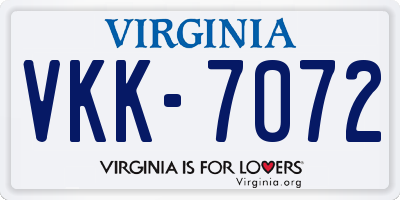 VA license plate VKK7072
