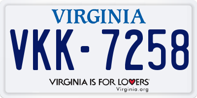 VA license plate VKK7258