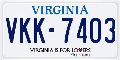 VA license plate VKK7403