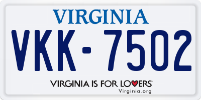 VA license plate VKK7502